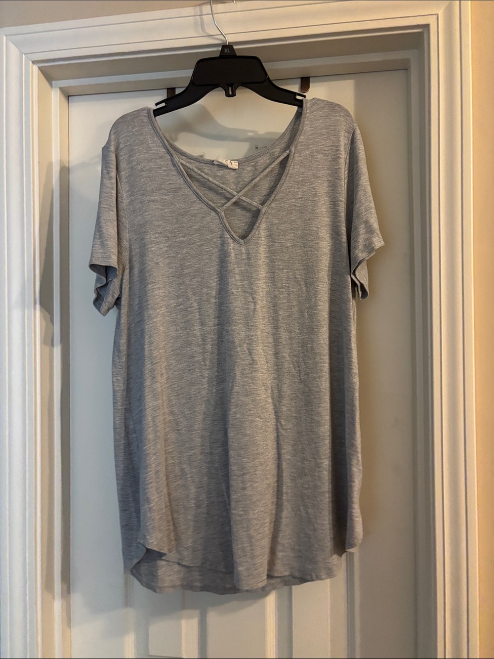 emory park Heather Gray Crisscross V-Neck Short Sleeve Tee